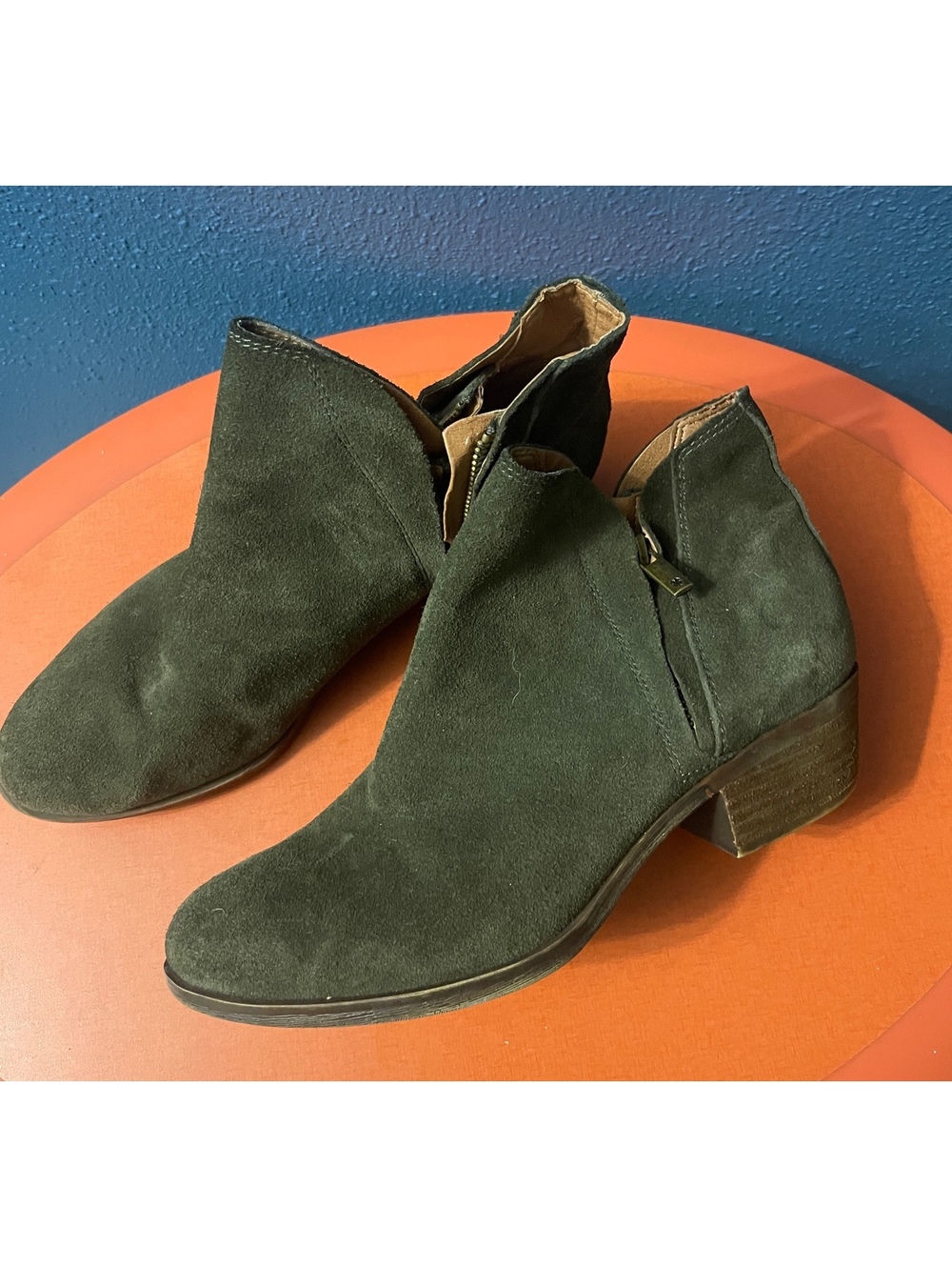 Lucky brand olive green suede ankle boots